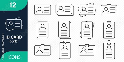 ID card related vector linear icons set. Contains such icons as verification  identity  document  ID card  passport  scan and more.