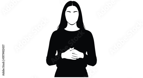 A striking black silhouette of a woman with hands clasped a simple silhouette