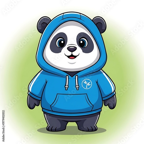 Cute panda bear wearing blue hoodie.