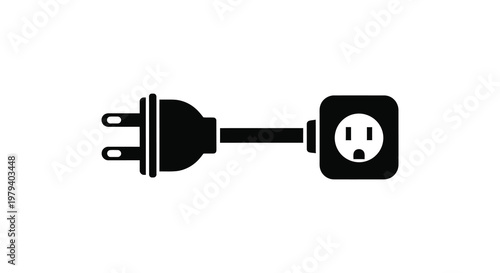 Simple depiction of a plug connecting to an electrical outlet silhouette