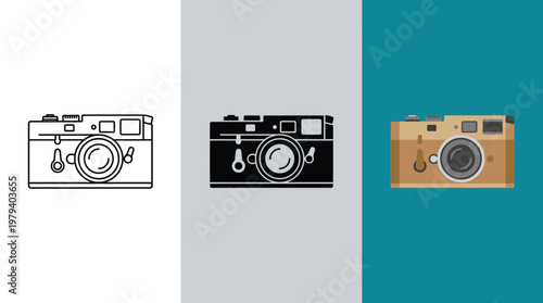 Camera Illustrations in Black, White, and Orange