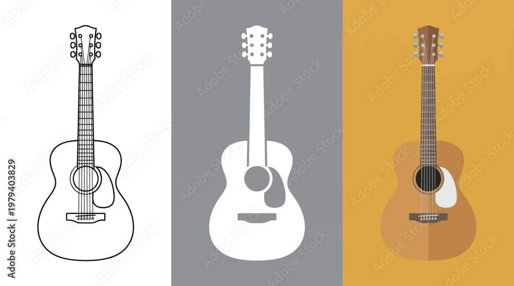 Fototapeta premium Guitars in Different Colors and Styles Isolated on Various Backgrounds