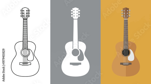 Guitars in Different Colors and Styles Isolated on Various Backgrounds