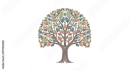 Colorful Tree with Multicolored Leaves Illustration.