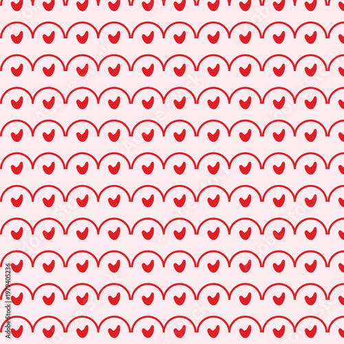 Retro Heart Arc Seamless Pattern with Minimal Red Shapes and Repeating Decorative Design