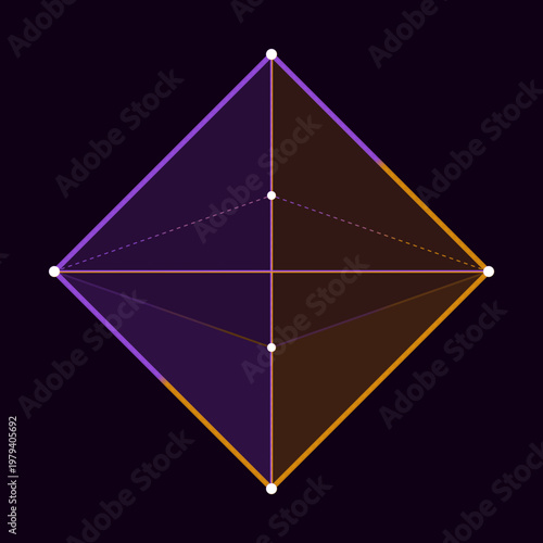Symmetric 3D Geometric Crystal Structure Wireframe Matrix on Black Background