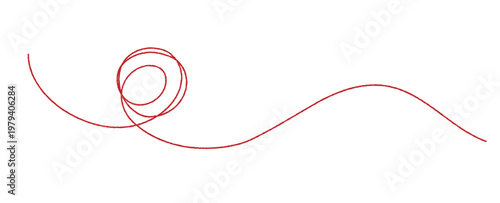Red wool thread. Hand drawn illustration, decorative element, divider