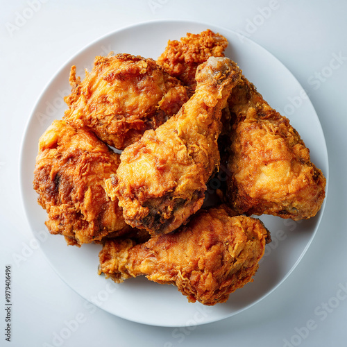 Crispy fried chicken pieces on a white plate