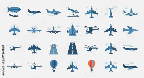 Collection of various aircraft and aviation icons.