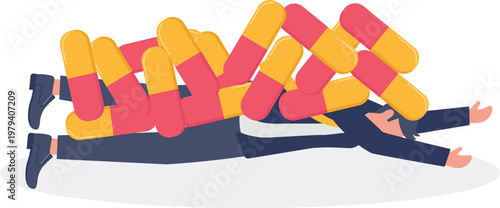 Professional buried under a pile of giant capsules