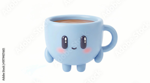 Ultra Cute 3D Tea Cup Mascot for Beverage Branding, Cafe Logo, and Drink Packaging Design