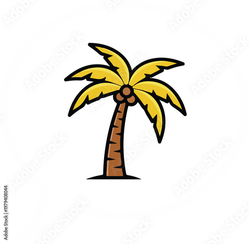 A cartoon palm tree with yellow leaves.
