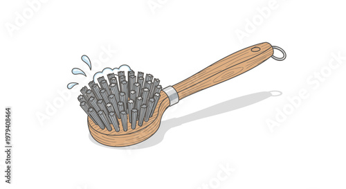 Metal Bristle Brush for Cleaning, Kitchen Utensil with Wooden Handle