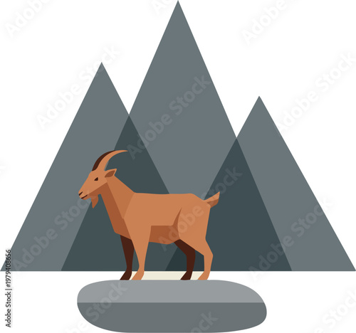 Brown Goat Standing On Rock Formation.