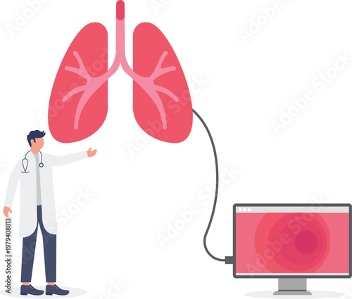 Doctor checking giant human lungs on a digital monitor