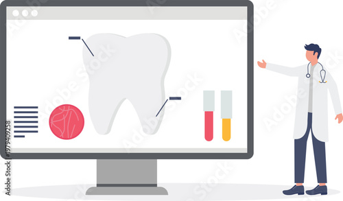 Doctor checking a giant human tooth on a digital monitor