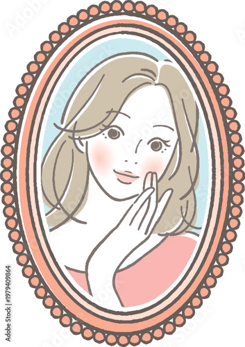 鏡に映る微笑む女性