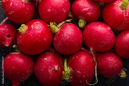 Red radishes freshly picked from the garden