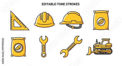 Construction Tools and Equipment Icons Set.