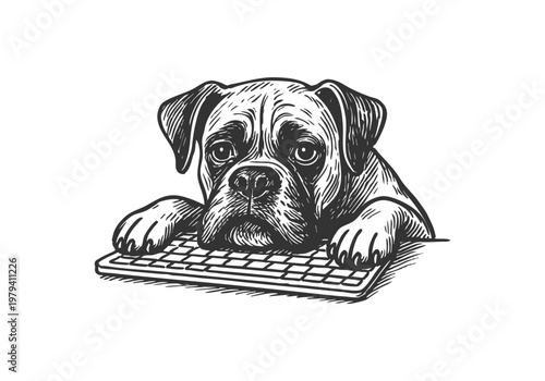 Boxer dog hand drawn simple sketch vector illustration