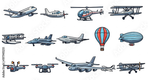 Collection of various aircraft and flying vehicles.