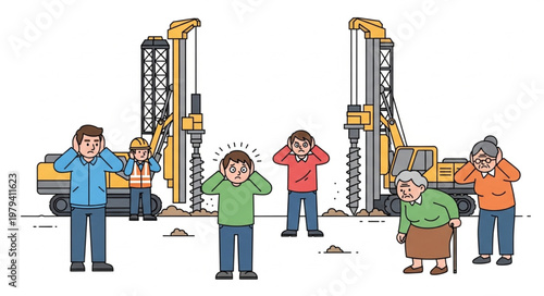 Construction site noise pollution affecting people.