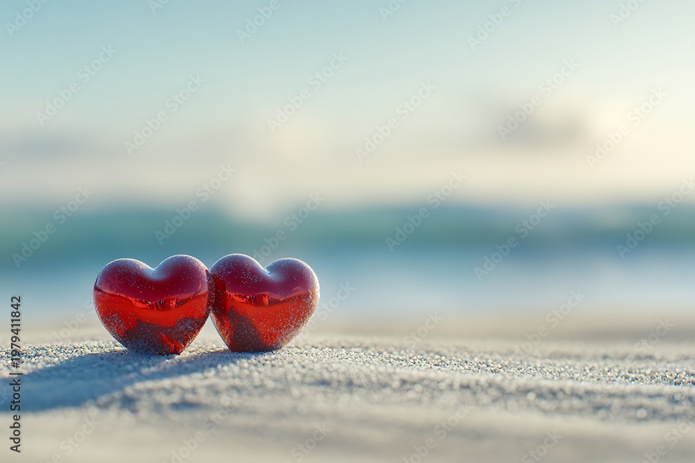Fototapeta premium Two Hearts Beating Together by the Ocean Waves