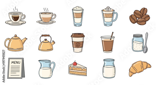 Variety of coffee and tea drinks.