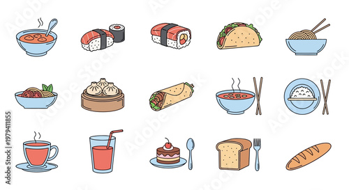 Variety of Food and Drink Items.