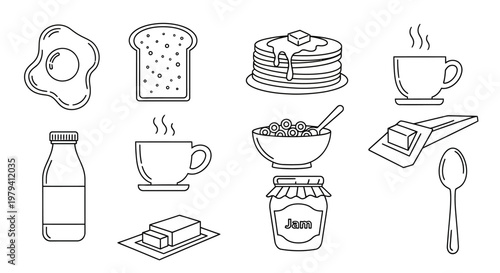 Breakfast food and drink items.