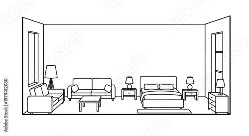 Furniture pieces in a room interior.