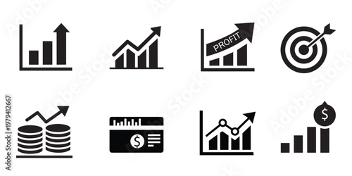 Business growth and financial success icons charts targets and investments
