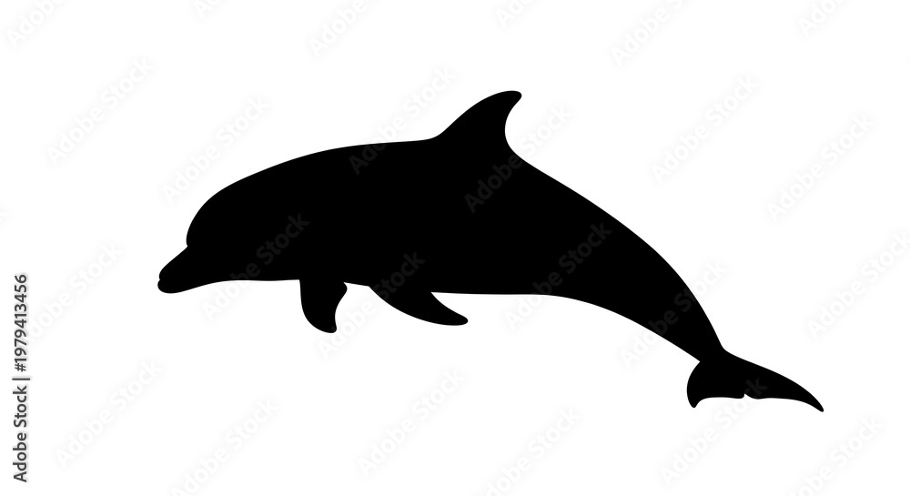 Fototapeta premium Black silhouette of a dolphin swimming.