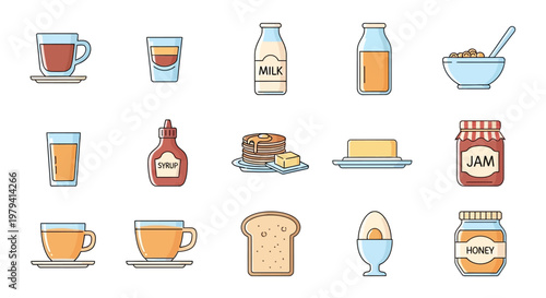 Breakfast food and drink items.