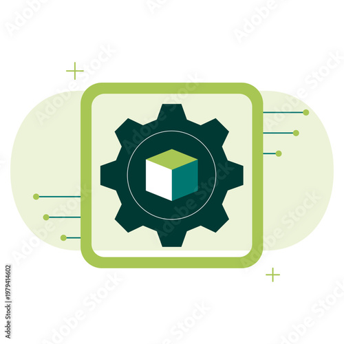 AI Model Processing Icon, Data Transformation and Algorithm Execution Workflow for Machine Learning Systems, Enabling Efficient Computation and Intelligent Output Generation