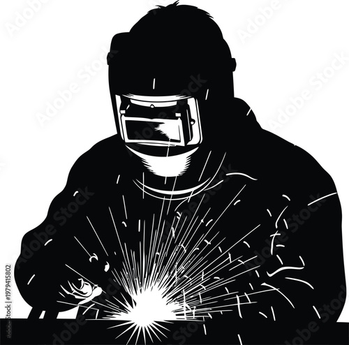 Futuristic cyborg soldier wearing a black technology helmet and holding a 3d sword isolated against a science fiction background