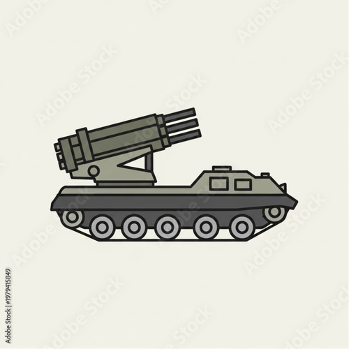 Military Tank with Multiple Rocket Launcher.