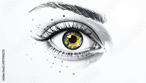 Detailed artistic illustration of a human eye with a vibrant and intricate iris.