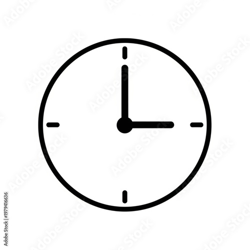Simple Black Clock Face with Hour Minute Hands.