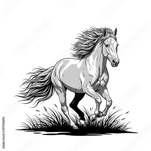 Running Horse with Flowing Mane Illustration.