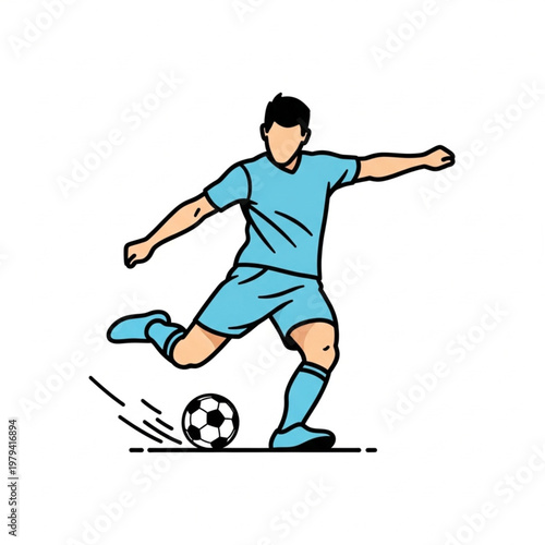 Soccer Player Kicking Ball with Intensity.