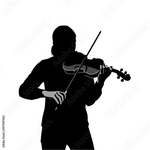 Silhouette Musician Playing Violin with Bow.