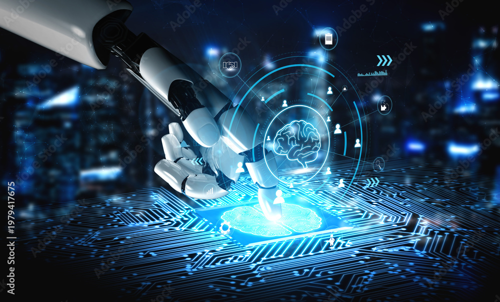 Obraz premium AI for business intelligence and knowledge management enabling automated decision making. AI analysis of company information for strategic insights. Motif