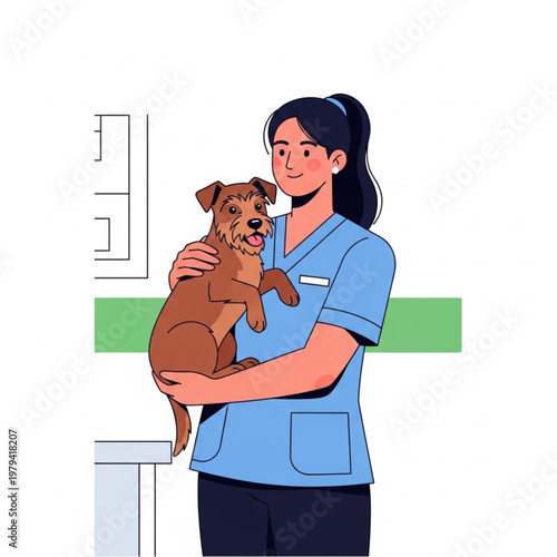 Veterinarian Holding a Small Brown Dog.
