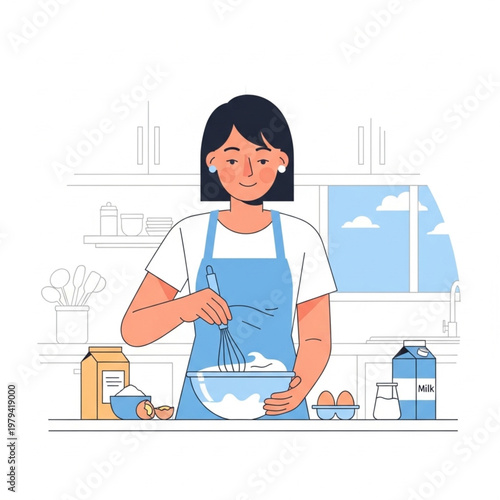 Woman Mixing Ingredients in Kitchen Bowl.