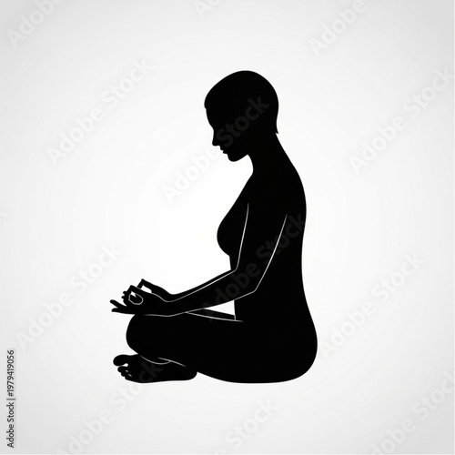 Woman Sitting in Meditation Pose Silhouette.