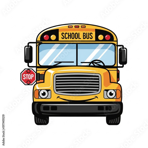 Yellow School Bus Front View Illustration.