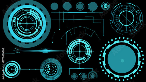 Abstract futuristic interface elements on a dark background