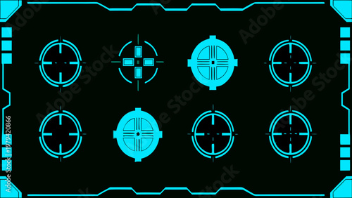 Abstract geometric shapes resembling targeting systems on a black background