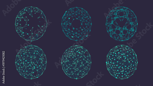 Abstract polygonal egg shapes with glowing teal wireframe connections